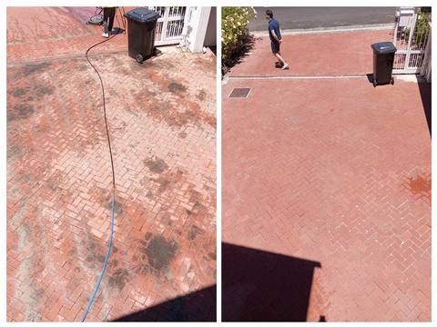 Herringbone driveway paving cleaned, Cape Town